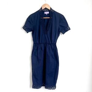 Vivienne Tam Womens Dress Size 4 Navy Blue Cotton Eyelet Trim Casual Work Office